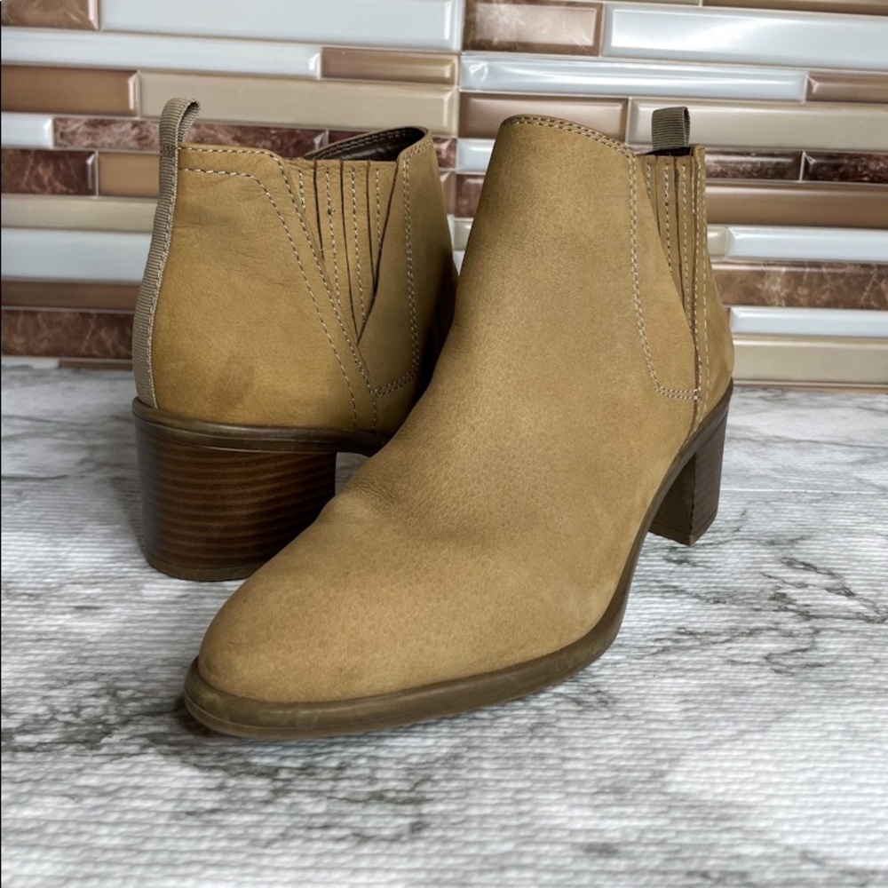 Franco Sarto Beige Low Heel Ankle Booties Women's Neutral Comfort Boots